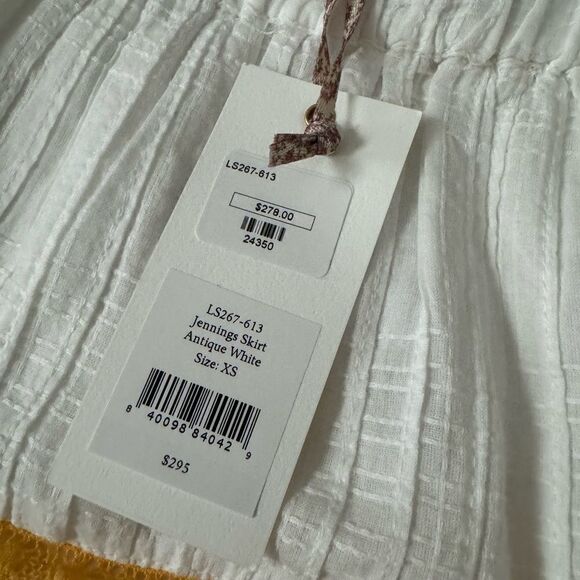 NWT LoveShackFancy Jennings Mini Skirt in Antique White Yellow XS Cover Up $295 - Picture 5 of 13